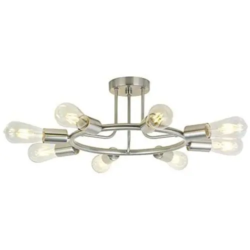 BONLICHT 8-Light Sputnik Chandelier Brushed Nickel Semi Flush Mount Ceiling Light Industrial Vintage Light Fixtures for Kitchen Living Room Dining Room Bed Room Hallway BONLICHT 8-Light Sputnik Chandelier Brushed Nickel Semi Flush Mount Ceiling Light Industrial Vintage Light Fixtures for Kitchen Living Room Dining Room Bed Room Hallway