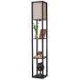 Kira Home Toro 63'' Modern Wood Floor Lamp with Shelves & Honey Beige Shade, 23W Energy Efficient CFL Bulb (100W Equivalent), Black Finish