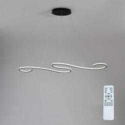 LED Pendant Light Modern Dimmable 72W 1 Linear Chandelier LED Acrylic Pendant Chandeliers Lighting Contemporary Dining Table Entry Kitchen Island with Remote Hanging Light (Black)