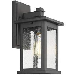 Emliviar Outdoor Wall Mount Lights 2 Pack, 1-Light Exterior Sconces Lantern in Black Finish with Clear Seeded Glass, OS-1803EW1-2PK