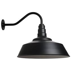 Large Gooseneck Barn Light | The Redondo Standard Warehouse Steel Dome on a Gooseneck | Modern Farmhouse Barn Lighting Made in America (16'' Gooseneck, Matte Black)