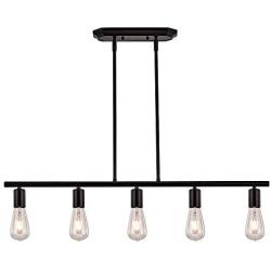 XILICON Black Farmhouse Chandelier 5 Light Industrial Linear Island Pendant Lighting Rustic Ceiling Hanging Fixtures for Kitchen Island Dining Room Bar Restaurant