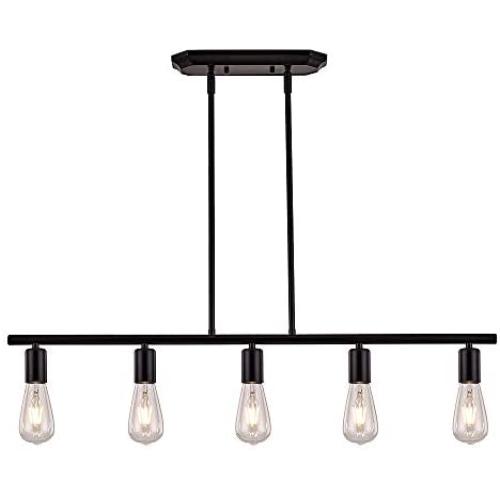 XILICON Black Farmhouse Chandelier 5 Light Industrial Linear Island Pendant Lighting Rustic Ceiling Hanging Fixtures for Kitchen Island Dining Room Bar Restaurant