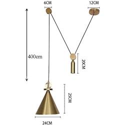 WETERS Industrial Retro Brass Pendant Lights, Pulley Hanging Lights, Height-Adjustable Dining Room Lights, Pendant Lights, Plating Gold, Living Room, Bedroom, Bar, E27