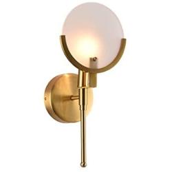 NOXARTE Mid Century Modern Wall Mounted Light Brushed Brass Wall Sconce Milky Glass Wall Lamp for Bedroom Living Room