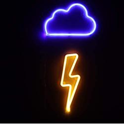 Neon Signs 2 Packs Blue Cloud+Warm White Lightning Bolt Battery and USB Powered Wall Art LED Decorative Night Lights for Bedroom Kids Gifts(CLDB+LNB)