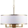 Loclgpm Modern Brass Gold Finish Drum Chandelier, 6 Lights Metal Pendant Light Fixture with White Round Plastic Shade, Ceiling Lighting for Bedroom, Kitchen Island, Hallway, Dining Room Over Table