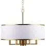 Loclgpm Modern Brass Gold Finish Drum Chandelier, 6 Lights Metal Pendant Light Fixture with White Round Plastic Shade, Ceiling Lighting for Bedroom, Kitchen Island, Hallway, Dining Room Over Table