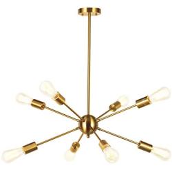 VINLUZ Sputnik Chandelier Contemporary 8 Lights Brushed Brass Modern Pendant lighting Gold Mid Century Ceiling Light Fixture for Dining Room Bed Room Kitchen Room UL Listed