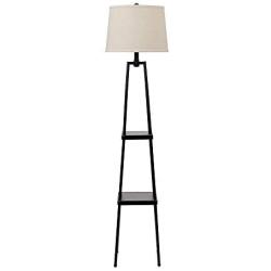 Catalina Lighting 21405-000 Modern Metal Floor Lamp with Shelves and Beige Linen Shade for Living, Bedroom, Dorm Room, Office, 58'', Black