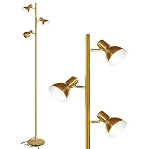 Brightech Ethan - LED Tree Floor Lamp for Mid Century, Modern, Contemporary and Industrial Decor - 3 Light Standing Pole Lamp- Tall Light for Living Room, Bedroom, and Office - Brass