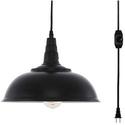 HMVPL Plug in Pendant Lights with 16.4 Ft Hanging Cord and On/Off Dimmer Switch, Upgraded Industrial Metal Swag Ceiling Lamp for Dining Room, Bedroom, Barn, Kitchen Island Table, Sink, Hallway