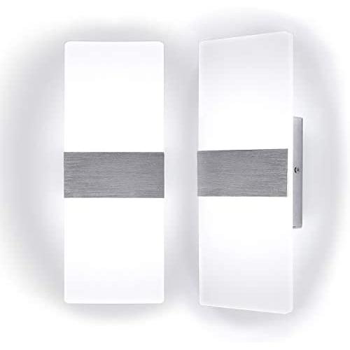 Kernorv Modern Wall Sconce, Set of 2 Led Wall Sconces Light Modern and Fashion Cool White Led Wall Light for Bedroom Living Room Balcony Porch Office Hotel and Hallway 11.4'' x 4.3'' (12W, 6000K)