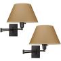 Kira Home Cambridge 13'' Swing Arm Wall Lamp - Plug in/Wall Mount, Opaque Paper Shade, 150W 3-Way + Cord Covers, Black Finish, 2-Pack