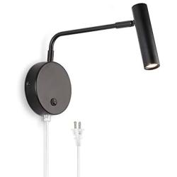 Wall Lights with Plug in Cord, Joossnwell Industrial Wall Lamps for Bedroom with on Off Switch Warm White 3000K Black-1 Pack