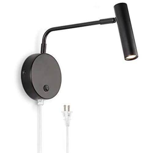 Wall Lights with Plug in Cord, Joossnwell Industrial Wall Lamps for Bedroom with on Off Switch Warm White 3000K Black-1 Pack