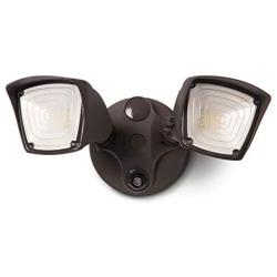 Home Zone Security Dusk to Dawn LED Flood Light - Outdoor Weatherproof Twin Head Hardwired Security Light, Bronze