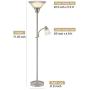 Oneach Ronald Torchiere Floor Lamp with Reading Light Silver Metal Standing Mother/Daughter Torch Lamps with Frosted Glass Shade for Living Room, Bedroom, Nickel Plated Finish