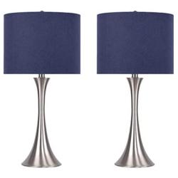 24'' Brushed Nickel Table Lamp Set w/Navy Shade (Set of 2)