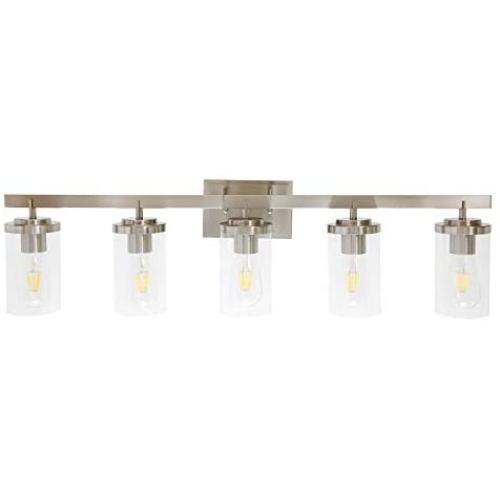 BONLICHT 5 Light Brushed Nickel Farmhouse Bath Vanity Light Sconces Wall Lighting Modern Industrial Wall Mount Bathroom Light Fixture with Clear Glass Shade for Living Room Dining Room Kitchen Bar