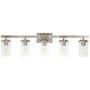 BONLICHT 5 Light Brushed Nickel Farmhouse Bath Vanity Light Sconces Wall Lighting Modern Industrial Wall Mount Bathroom Light Fixture with Clear Glass Shade for Living Room Dining Room Kitchen Bar