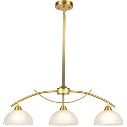 Contemporary Frosted Glass Pendant Chandelier Light 3-Light Ceiling Hanging Lighting for Dining Room Kitchen Island Brass