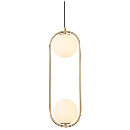 Modo Lighting Pendant Light Industrial Fixture, 2-Light Frosted Glass Globe Shade Golden Island Kitchen Dining Room Ceiling Lamp