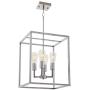 VINLUZ 4 Light Industrial Kitchen Pendant Light in Chrome Finish Lantern Iron Indoor Chandelier Ceiling Lighting Fixture for Stairway Living Room