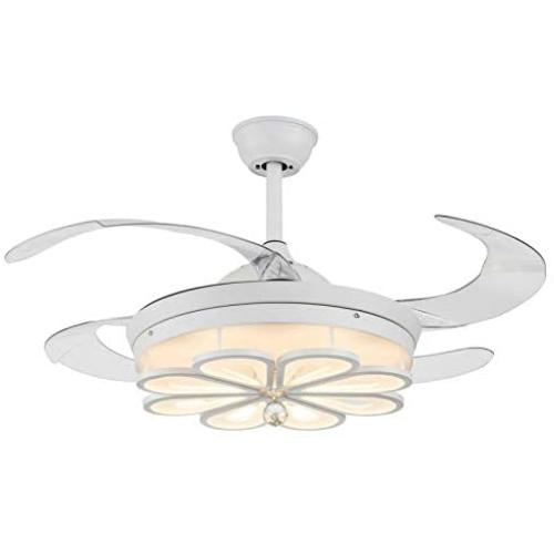 42 Inch Modern Ceiling Fan with Light and Remote Control White Petal Ceiling Fan Chandelier Retractable Blade 3 Speed 3 Colors Dimmable LED Ceiling Fan Light Kit for Living Room Bedroom Dining Room