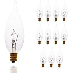 Sterl Lighting- Pack of 12 CA32 CFC Clear Flame Shaped Incandescent Chandelier Candle Light Bulb , 25 Watts , 120 Volts , E12 Candelabra Base , 2700K , 180 Lumen