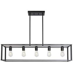 VINLUZ Farmhouse Chandeliers 5-Light Black Dining Room Lighting Linear Contemporary Metal Pendant Light Large Industrial Rustic Hanging Ceiling Light Fixtures for Kitchen Island Foyer Bar