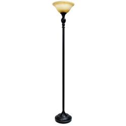 Elegant Designs LF2001-RBZ 1 Light Torchiere Marbelized Glass Shade Floor Lamp, Restoration Bronze/Amber