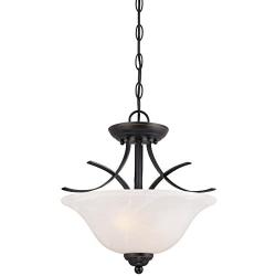 Westinghouse Lighting 6340300 Pacific Falls Two-Light Indoor Convertible Pendant/Semi-Flush Ceiling Fixture, Amber Bronze Finish with White Alabaster Glass