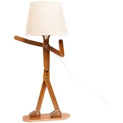 VOGLEE Novelty Cool DIY Desk Lamp for Kids Bedroom Adjustable Beside Table Lamp Swing Arm Wood Nightstand Light Living Room Dorm (Walnut)