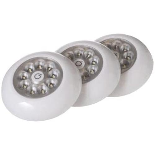 Light It! By Fulcrum, 9-LED Wireless Mini Stick On Touch Light, White, 3 Pack