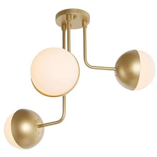 KSANA Gold Semi Flush Mount Ceiling Light with 3 Globe Shades for Dining Room, Kichen Island, W23.6''xH22.8'' KSANA Gold Semi Flush Mount Ceiling Light with 3 Globe Shades for Dining Room, Kichen Island, W23.6''xH22.8''
