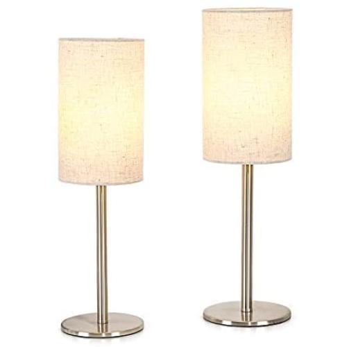 Small Table Lamps for Nightstand Set of 2 with Fabric Shade,TEBLAMPUE Modern Simple Bedside Desk Lamps for Bedroom,Office,Living Room,College Dorm,Silver 16.5'' H
