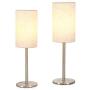 Small Table Lamps for Nightstand Set of 2 with Fabric Shade,TEBLAMPUE Modern Simple Bedside Desk Lamps for Bedroom,Office,Living Room,College Dorm,Silver 16.5'' H