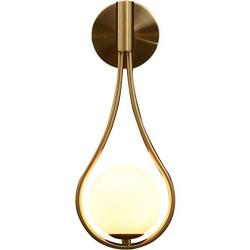 BOKT Glass Wall Sconces Modern Gold Wall Lamp Mid-Century Wall Mount Light Fixture with Glass Globe Shade, Water Drop Wall Light for Bedroom Bedsides (Hardwire)