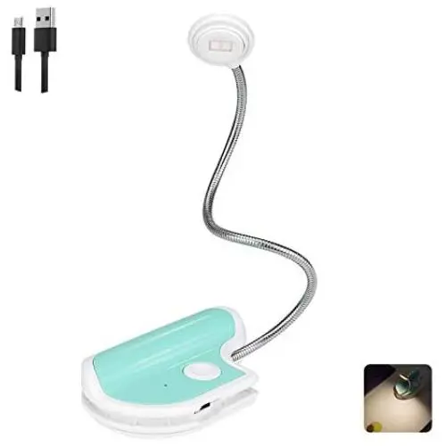BIGMONAT Rechargeable Book Light for Reading,Collapsible Small Book Light,Multi Colors Portable LED Reading Lamp with 360° Rotary Light Neck,Wireless Clip Reading Light for Books in Bed (White)