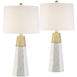 Julie Modern Table Lamps Set of 2 Tapered Column Fabric Drum Shade for Living Room Bedroom Bedside Nightstand Office Family - 360 Lighting