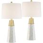 Julie Modern Table Lamps Set of 2 Tapered Column Fabric Drum Shade for Living Room Bedroom Bedside Nightstand Office Family - 360 Lighting