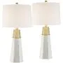 Julie Modern Table Lamps Set of 2 Tapered Column Fabric Drum Shade for Living Room Bedroom Bedside Nightstand Office Family - 360 Lighting