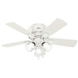 HUNTER 52152 Crestfield Indoor Low Profile Ceiling Fan with LED Light and Pull Chain Control, 42'', Fresh White