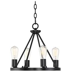 Lacey Black Wagon Wheel Chandelier 16'' Wide Rustic Farmhouse LED 4-Light Fixture for Dining Room House Foyer Kitchen Island Entryway Bedroom Living Room - Franklin Iron Works