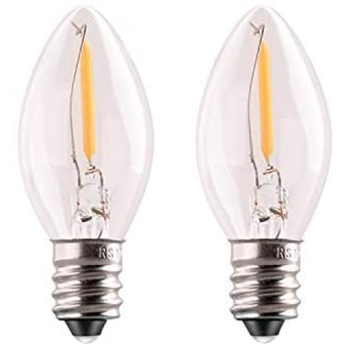 C7 LED Nignt Light Bulb,Classical Edison Style E12 Candle Base, 0.5 Watt LED Filament Bulb, Sign Light Replacement Bulb,5 Watts Equivalent,Warm White 2700K Amber Glass 2PCS