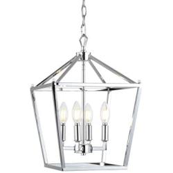 JONATHAN Y JYL7436C Pagoda Lantern Dimmable Adjustable Metal LED Pendant, Classic, Traditional for Dining, Living Room, Kitchen, 12& 4-Bulb, Chrome