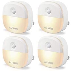 AUVON Plug-in LED Night Light, Mini Warm White LED Plug in Nightlight with Automatic Dusk to Dawn Sensor and Adjustable Brightness for Bedroom, Bathroom, Kitchen, Hallway, Stairs (4 Pack)