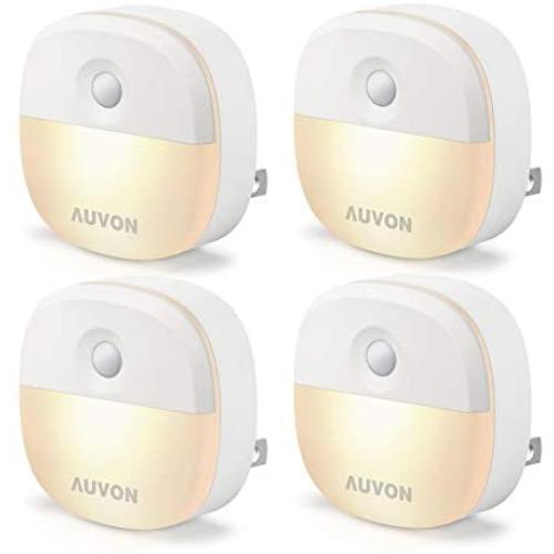 AUVON Plug-in LED Night Light, Mini Warm White LED Plug in Nightlight with Automatic Dusk to Dawn Sensor and Adjustable Brightness for Bedroom, Bathroom, Kitchen, Hallway, Stairs (4 Pack)