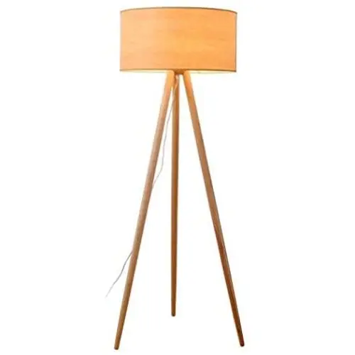 Tripod Floor Lamp Modern Wooden Floor Lights Cloth Shade Reading Standing Light for Living Room Bedroom Office, E27-1 Lights,110v,220v (Color : Wood Color)